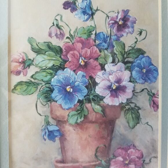 Barbara Mock Pansy Pot Floral Art Print Gold Framed Flowers Small Vintage - Picture 2 of 7